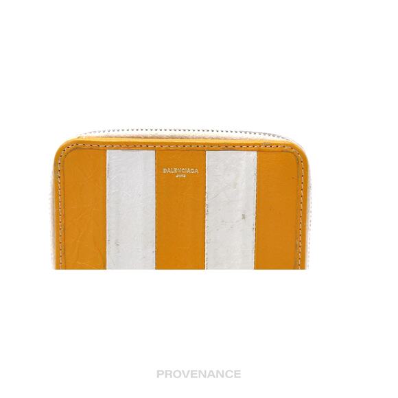 🔴 Balenciaga Logo Bazaar Zip Wallet - Yellow White Striped - Picture 10 of 13